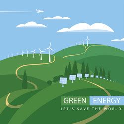 Wind generator and green meadows energy Royalty Free Vector