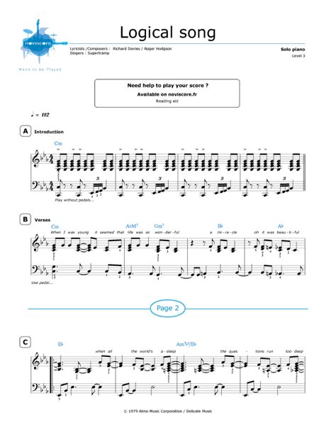 Piano sheet music The Logical Song (Supertramp) | Noviscore sheets