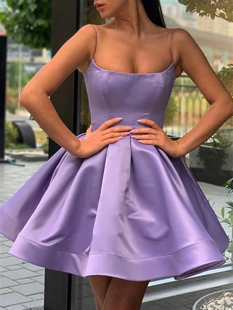 A Line Spaghetti Straps Short Purple Prom Dresses, Short Purple Formal ...