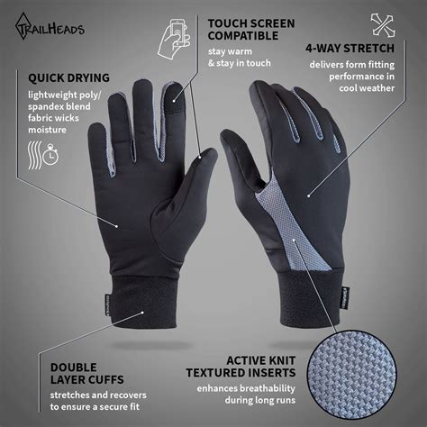 Touchscreen Running Gloves - Black/Grey | TrailHeads