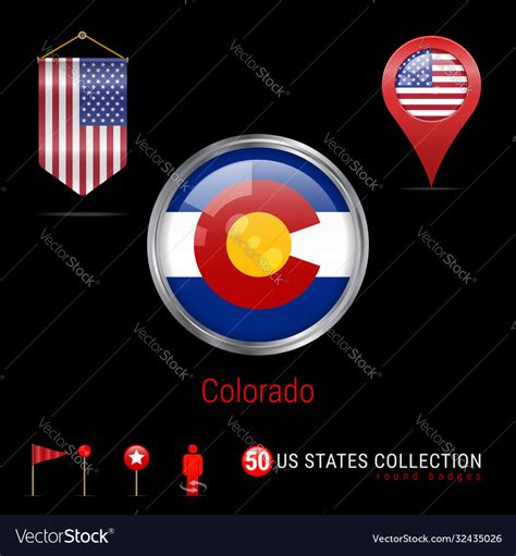 Round chrome badge with colorado us state flag Vector Image