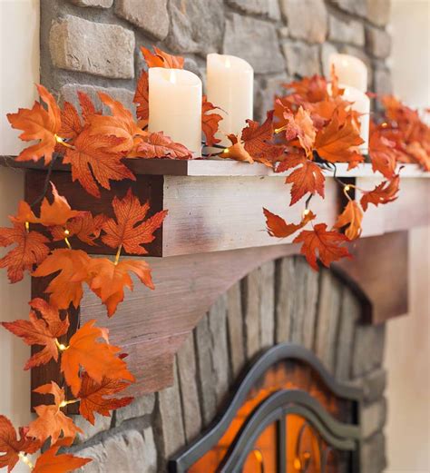 Indoor/Outdoor Lighted Maple Leaf Garland with 24 Lights | Fall Decorations | Seasonal Decor ...
