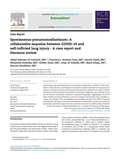 (PDF) Spontaneous pneumomediastinum: A collaborative sequelae between COVID‐19 and self ...