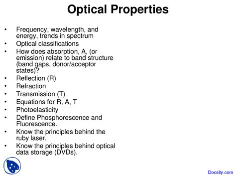 Optical Properties - Processing of Materials - Lecture Slides - Docsity