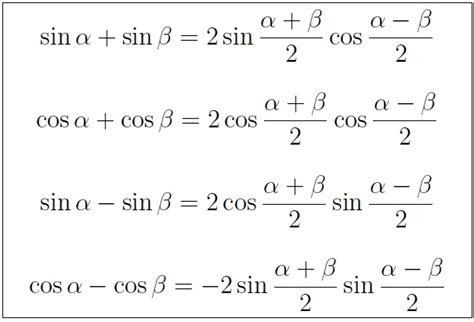 Summary of trigonometric identities