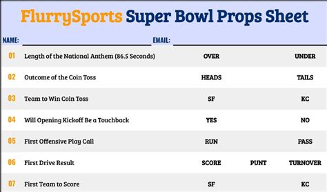 Printable Super Bowl Props Sheet 2024