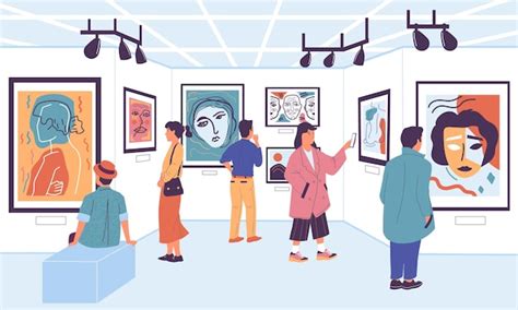 Premium Vector | Art gallery Cartoon people at museum exhibition ...