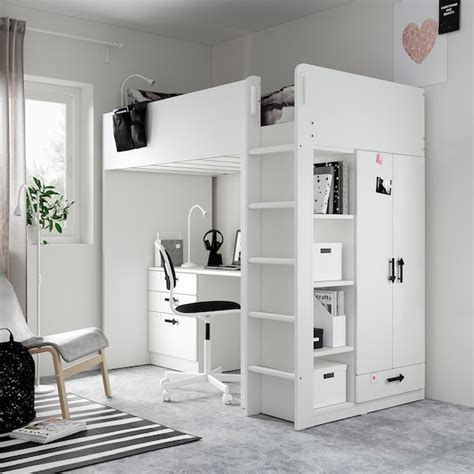 SMÅSTAD Loft bed, white white/with desk with 2 shelves, Twin - IKEA