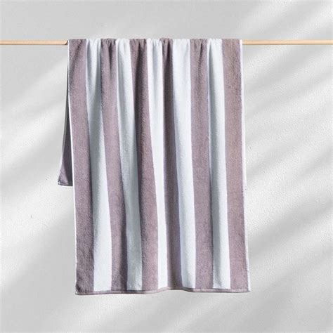 Canningvale Striped Cabana Cotton Terry Beach Towel Grey 160cm | Woolworths