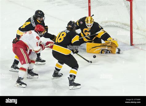 Goalie Kaidan Mbereko of Colorado College makes a save during a college hockey game. Robson ...