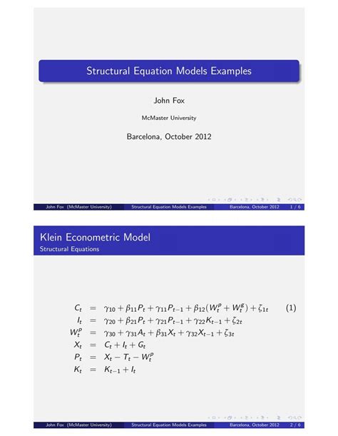 Structural Equation Models Examples Klein Econometric Model