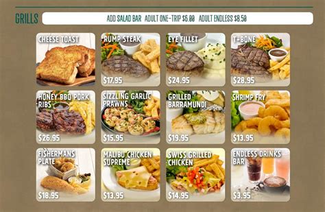 Menu at Sizzler restaurant, Shailer Park, Pacific Hwy