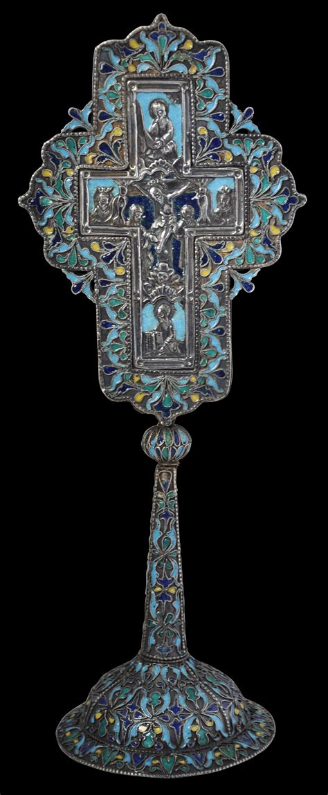 Rare Enamelled Silver Armenian Orthodox Altar Cross - Michael Backman Ltd