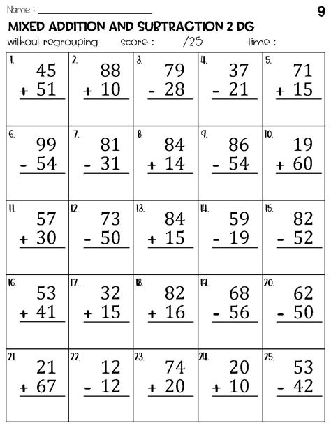 Two Digit Mixed Addition and Subtraction Without Regrouping Worksheets ...