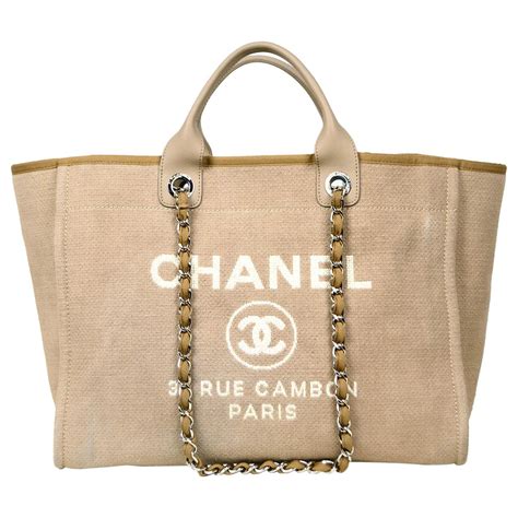 Chanel Ecru Beige Canvas Medium Deauville Tote Bag at 1stDibs | chanel ...