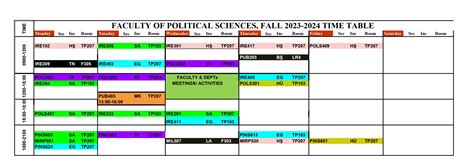 FACULTY OF POLITICAL SCIENCES, FALL 2023-2024 TIME TABLE