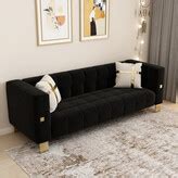 Pannow 90 Inch Wide Modern Velvet Square Button Tufted 3-Seat Couch ...
