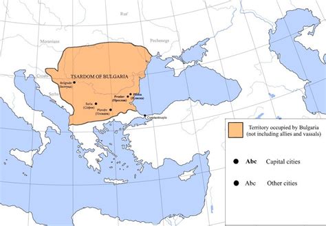 Extent of the First Bulgarian Empire under Tsar Simeon I (893-927) in ...