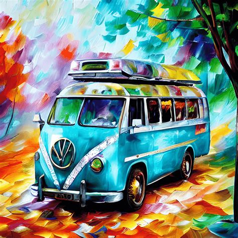 Hippie Bus Woman Painting · Creative Fabrica