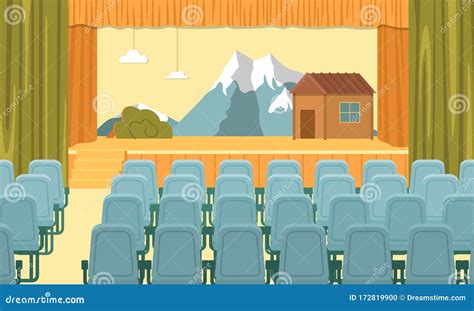 School Assembly Hall Interior. Decorated Stage Stock Vector ...