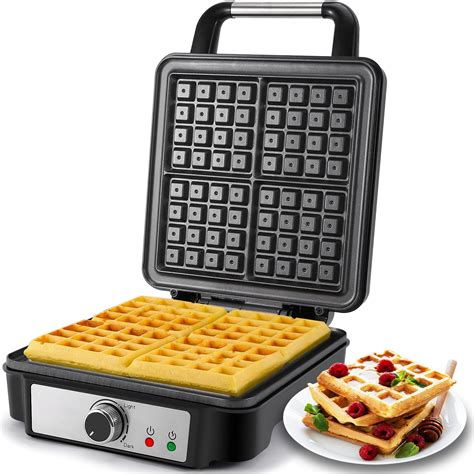 MONXOOK Belgian Waffle Maker, 4-Slice Non-Stick Square Waffle Maker, Anti-Overflow Waffle Iron ...