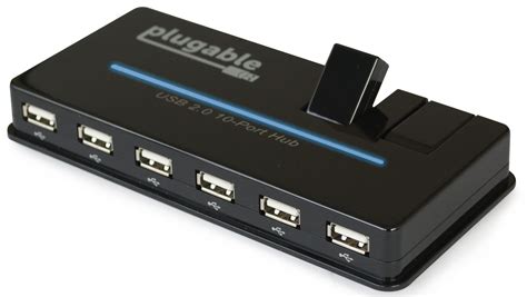 Plugable USB Hub, 10 Port - USB 2.0 with 20W Power Adapter and Two Flip ...