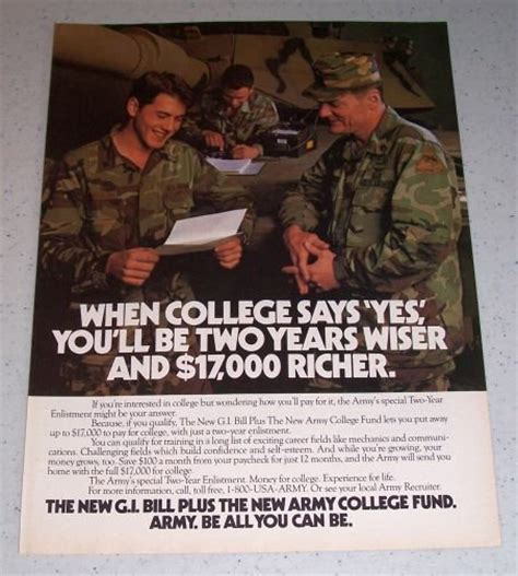 1986 ARMY GI Bill Army College Fund Tank Color Ad