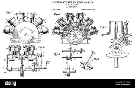 1912 Patent Explosive Engine Poster Print, Engine Blueprint, Garage Workshop Art, Body Shop Art ...