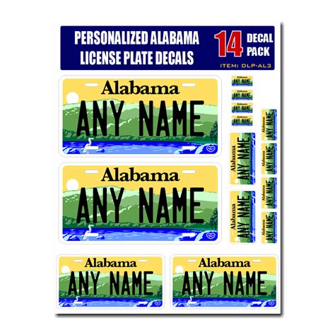 Personalized Alabama License Plate Decals - Stickers Version 3