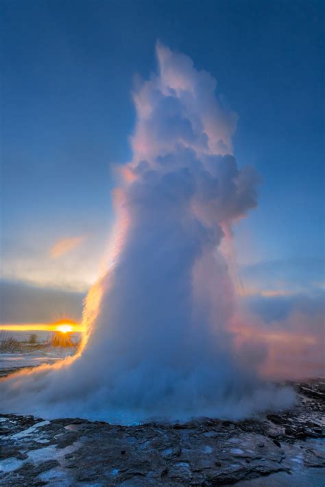 Geysir Exploding at Sunrise in Geysir Iceland Fine Art Print | Photos ...