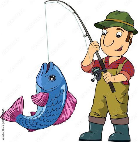 Fisherman/Cartoon vector colored illustration with fisherman and his ...