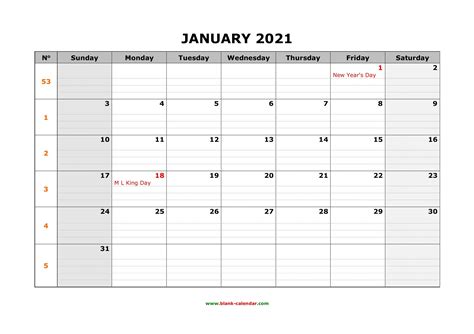 Blank Calendar 2021 - Printable Template Calendar