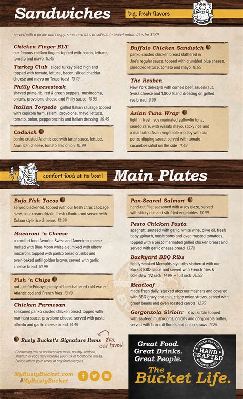 Rusty Bucket Restaurant and Tavern menu in Columbus, Ohio, USA