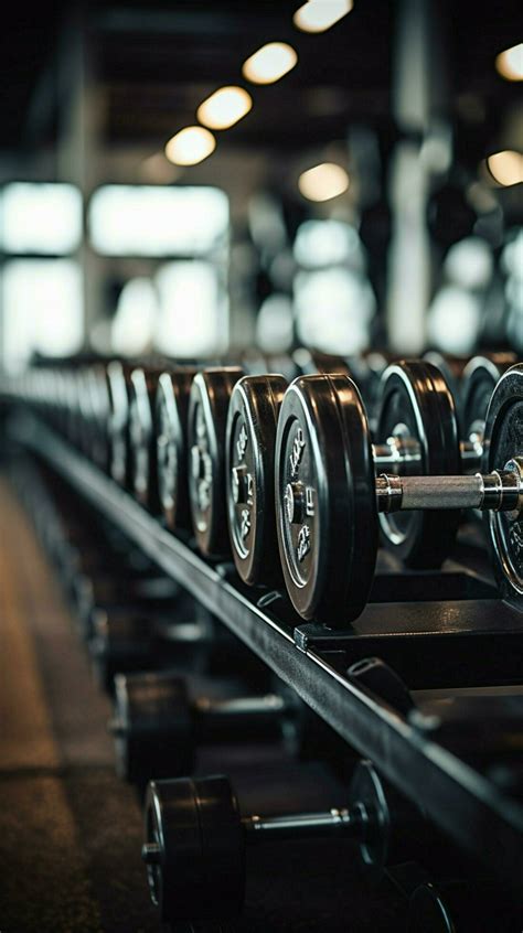 In the gym, rows of dumbbells provide options for strength training ...