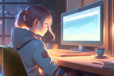 lofi Anime Girl is programming at a computer, cozy, dramatic lighting ...