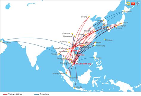 Vietnam Airlines route map - Asia