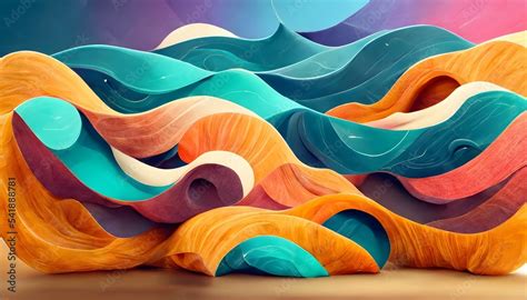 Fall colorimetry background. colorful realistic waves background, 3d illustration, Abstract ...