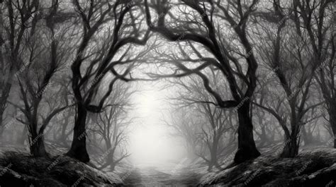 Premium AI Image | A black and white of a forest with a tree in the