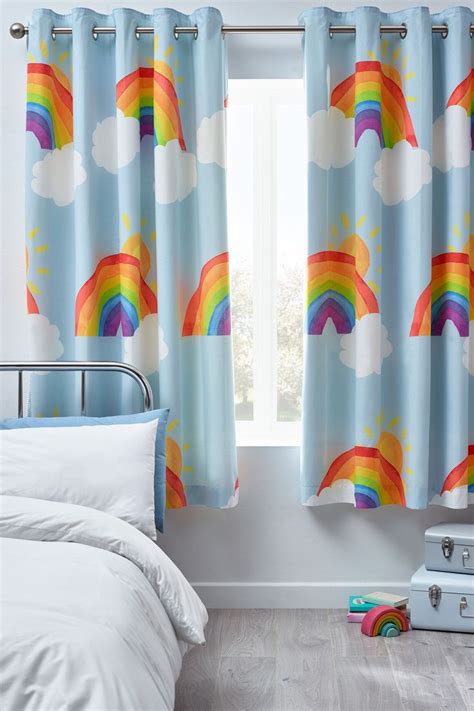 Next Pom Pom Trim Rainbow Eyelet Blackout Curtains - Blue | Blackout ...