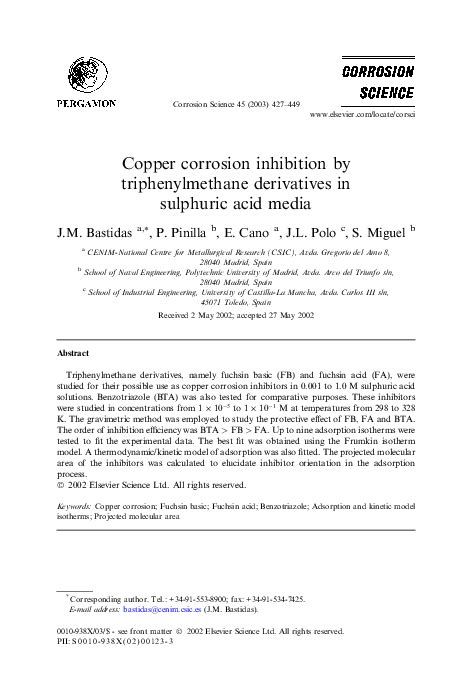 (PDF) Copper corrosion inhibition by triphenylmethane derivatives in ...