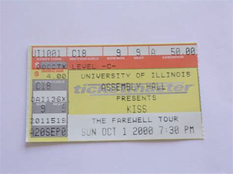 KISS Band Ticket Stub Oct 1 2000 Farewell Concert Tour Champaign Illinois - Rock City Collectibles