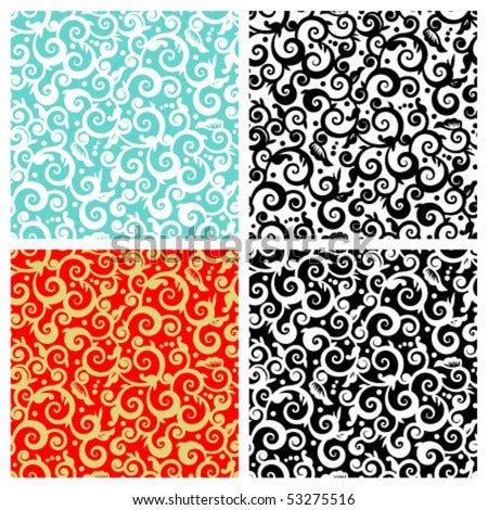 Seamless (Repeatable) Decorative Floral Scrolls Vector Patterns ...