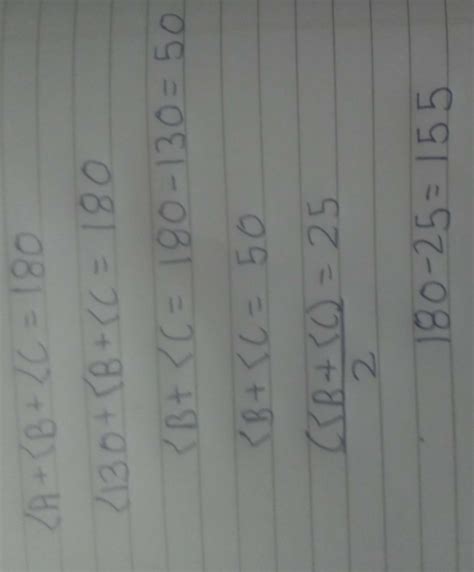 If one angle of triangle is 130 degree then find the angle between the bisector of others two ...