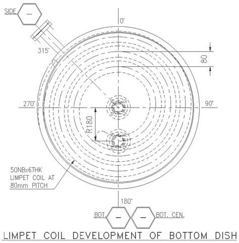 Limpet coil development of bottom dish details dwg autocad drawing . - Cadbull