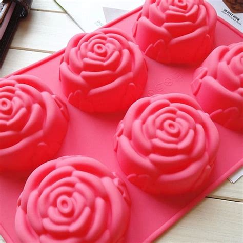 6-holes Big rose flower mold Silicone Cake Mold Handmade