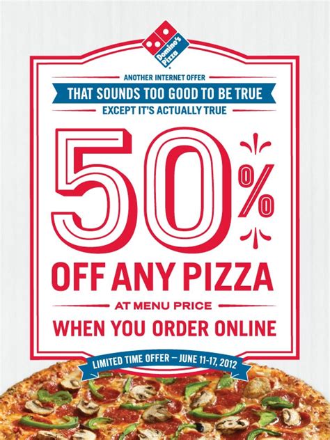 50% off any pizza ordered online at Dominos via promo code 50OFF | Fast food coupons, Dominos ...