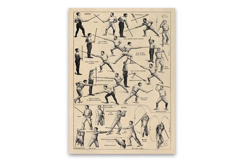 Singlestick Fencing Poster, Shows Many fencing Styles Techniques using ...