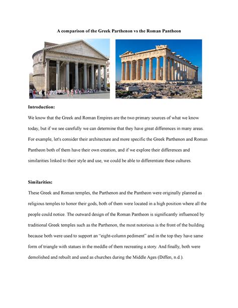 Comparison of Greek Parthenon vs Roman Pantheon - Studocu