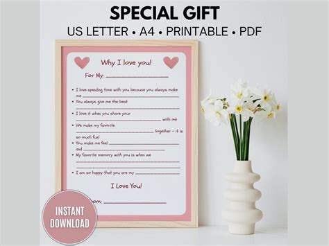 Why I Love You Fill-in the Blanks Activity for Kids Gift for Grandma ...