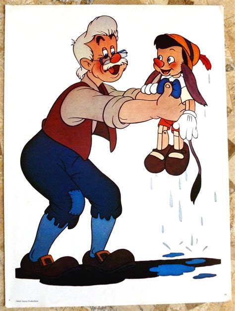 Vintage Disney Poster Geppetto and Pinocchio 1970's Mint